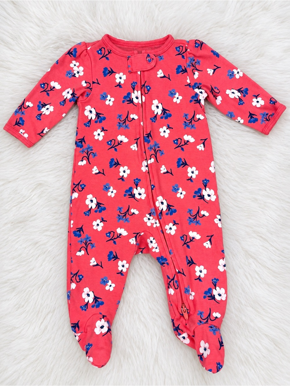 Baby Floral Zip-Front One-Piece in Coral Redish Pink